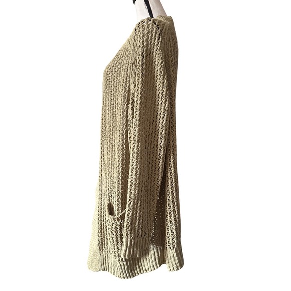 Womens Open Front Knit Cardigan Light Khaki Textured Pockets Long Sleeve XL - Picture 5 of 9